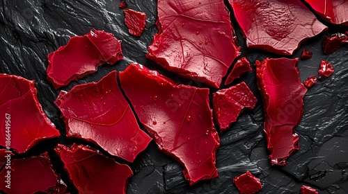  Shattered Red Heart Broken Into Pieces On Black Stone Background Emotional Love Concept