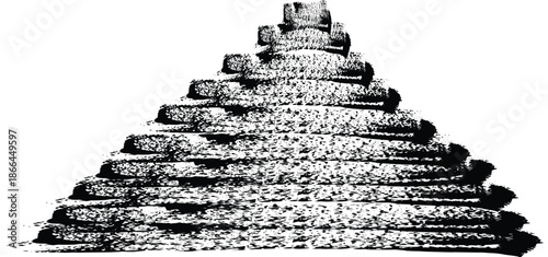 Abstract Christmas tree made of stones and paper arranged like rising steps toward light