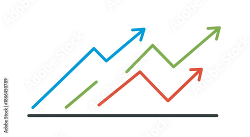 Wallpaper Mural Three colored, upward-trending line graphs with arrows, against a black background Torontodigital.ca