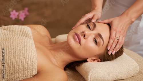 Woman Receives Head Massage at Wellness Center in a Relaxing Setting During D...