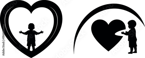 Child and heart silhouette vector illustration showing love and care isolated on transparent background