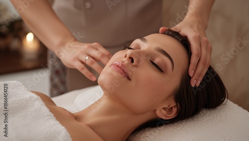 Woman Receives Head Massage at Wellness Center in a Relaxing Setting During D...
