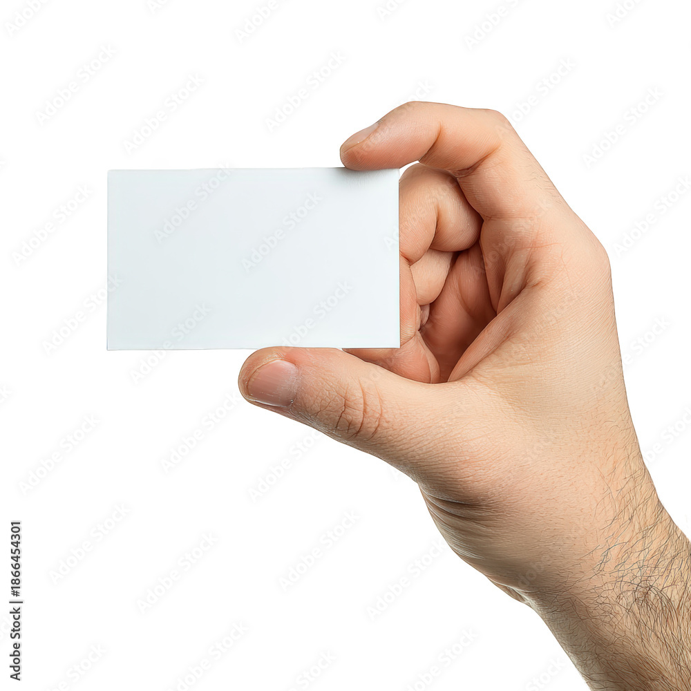 Obraz premium Hand holding blank business card isolated on transparent background