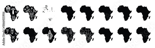 First Day of Black History Month african heritage map silhouette icon set