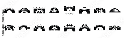 First Day of Black History Month equality bridge arch silhouette icon set