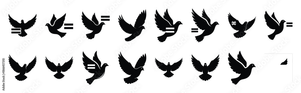 Fototapeta premium First Day of Black History Month equality dove flying silhouette icon set