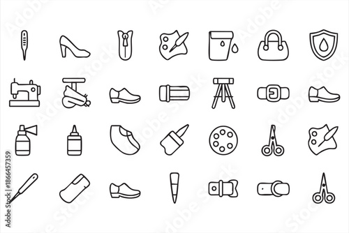 Sewing Tools and Fashion Icons for Garment Production UI