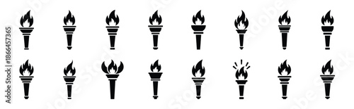 First Day of Black History Month equality torch flame silhouette icon set
