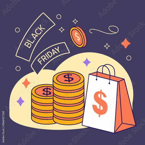 Stack of Gold Coins with Percentage Signs for Shopping Rewards and Discount Points Loyalty System Vector Illustration