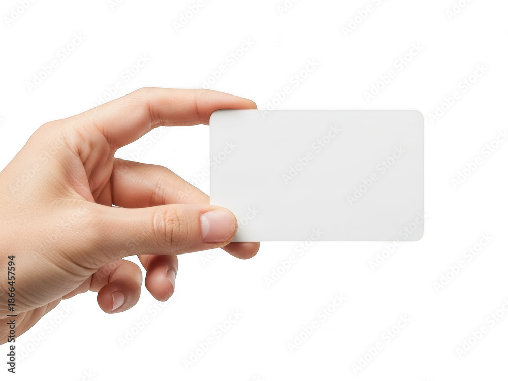 Obraz premium Hand holding blank business card isolated on transparent background