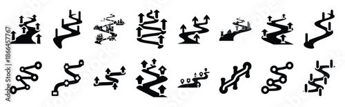 First Day of Black History Month heritage timeline path silhouette icon set