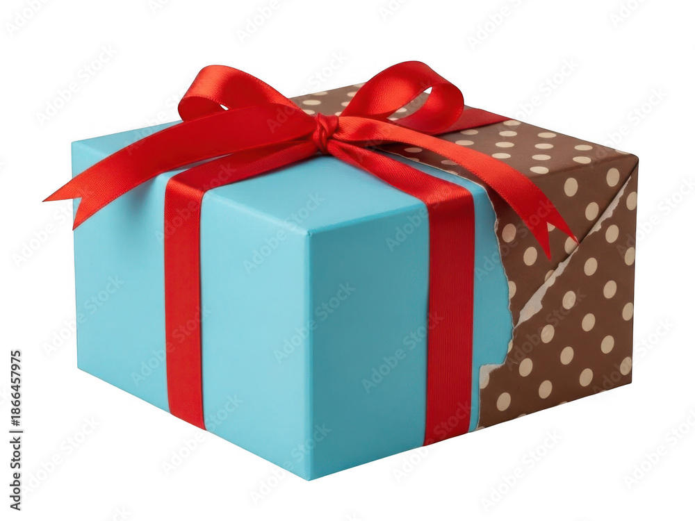Fototapeta premium Elegant gift box with red ribbon isolated on transparent background