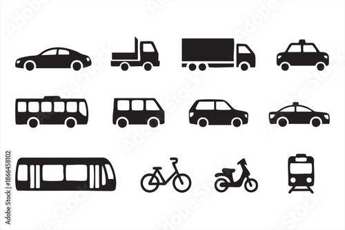 Vehicle Transport Icons for Navigation, Booking, and Transit Platforms