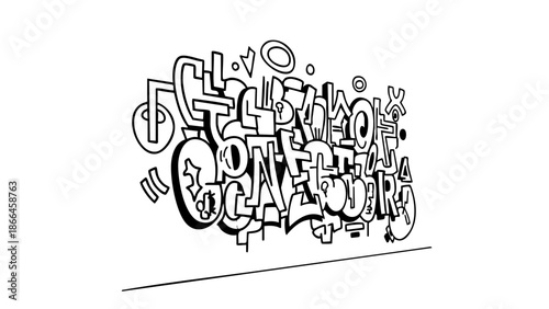 Graffiti art of assorted letter shapes, creating a chaotic arrangement of typography on a wall, capturing the essence of street art