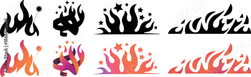Fire Flame set concept logo Vector Art, Icons, and Graphics for designers