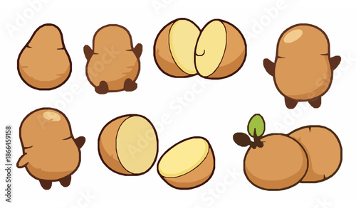 Cute cartoon potato vector collection isolated on white background for kids healthy food illustrations