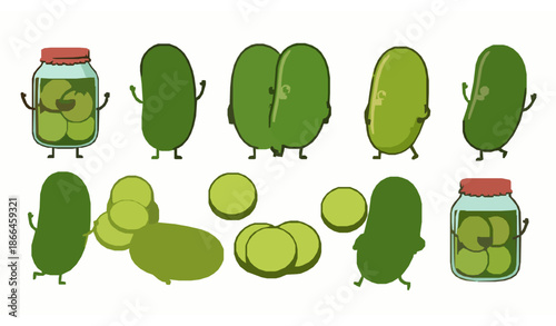 Cute cartoon pickle vector collection isolated on white background for fun healthy food illustrations