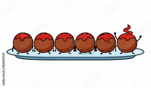 Cute cartoon meatballs vector set isolated on white background for fun food illustrations