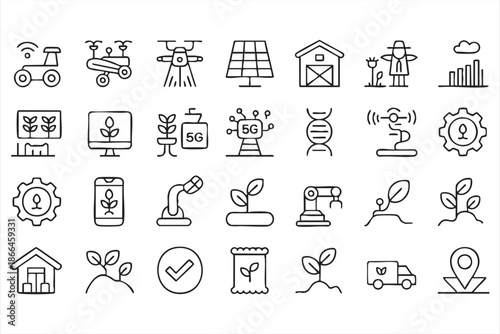 Agritech and Precision Farming Icons for IoT UI Systems