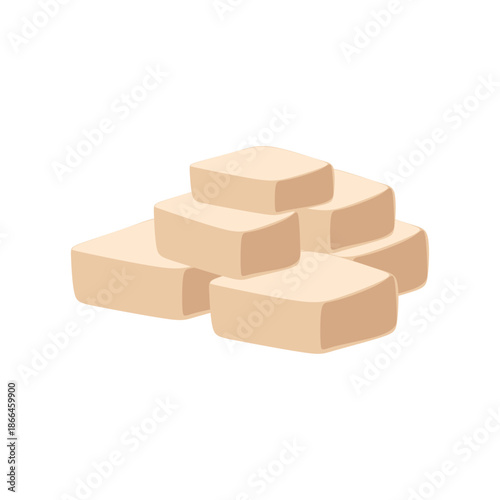 Raw Tofu Cubes from Soybeans Flat Vector Icon