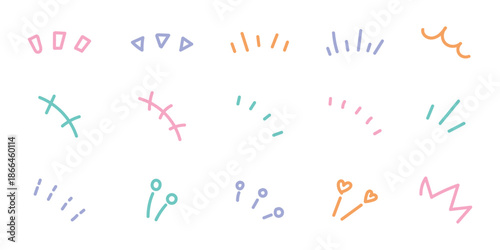 Line icon ray, confetti element set. Starburst line art with hand drawn glitter spark, pop icon shapes and surprise emphasis elements. vector set