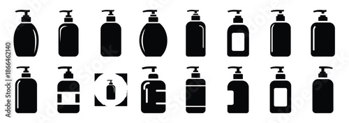 hand sanitizer silhouette icon set