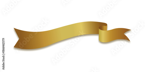 Elegant wavy gold satin ribbon banner with curled scroll edge for premium award or gift design