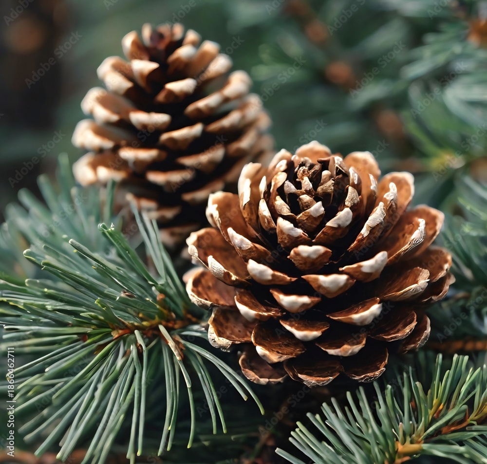 Fototapeta premium pine cones on a branch.