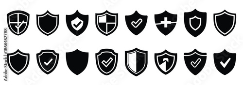 insurance shield silhouette icon set