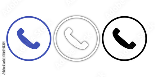 Phone Call Icon Set in Blue and White Circular UI Style on Transparent Background
