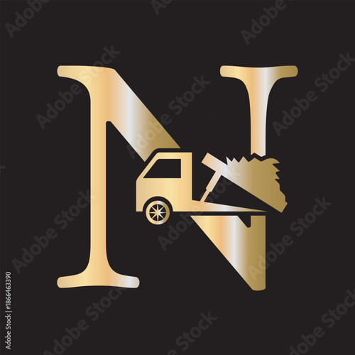 Truck  Logo  combine with letter N vector template