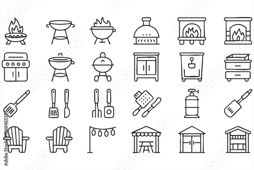 Patio and Outdoor Cooking Icons for Home Planning Interfaces