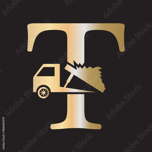 Truck  Logo  combine with letter T vector template