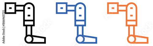 Set of robotic arm or prosthetic limb outline icons in black, blue, and orange colors