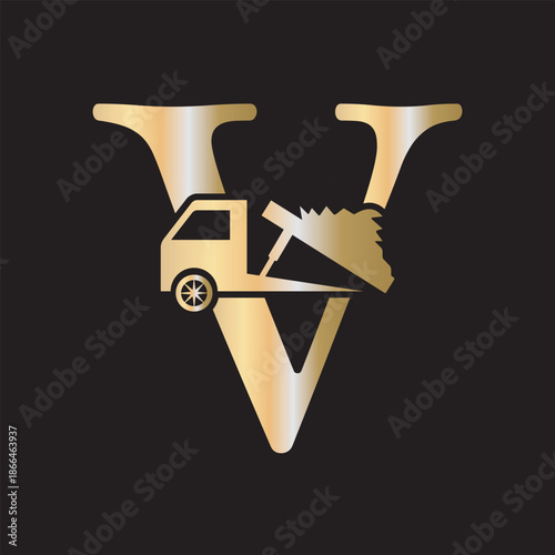 Truck  Logo  combine with letter V vector template