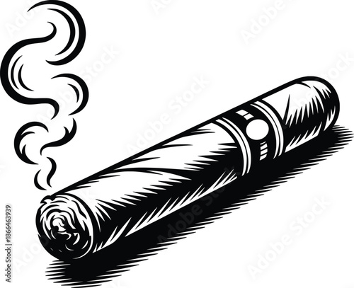 Lit Cigar Smoke Hand-Drawn Vintage Illustration.