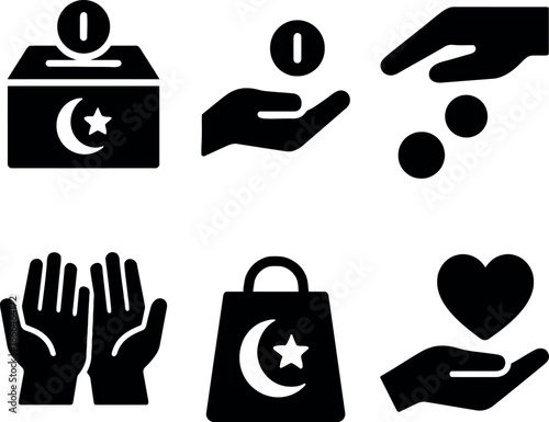 Islamic Charity and Zakat Icon Set for Ramadan and Donation