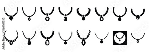 necklace jewelry silhouette icon set