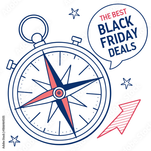 Black Friday Deal Compass Icon Representing Directional Best Savings and Sales Promotion