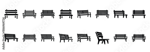 outdoor bench silhouette icon set