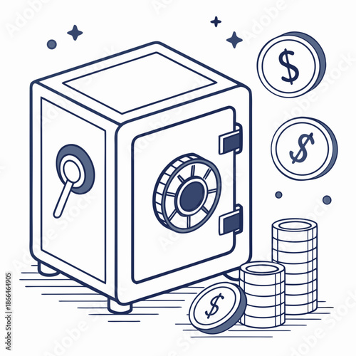 Modern vector illustration of a digital savings vault icon, representing secure online finance and investment.
