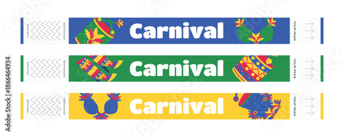 Brazilian Carnival festival wristbands set samba parade party access passes colorful design