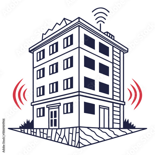 Earthquake resistant building icon in a modern flat vector style, symbolizing structural integrity and safety.