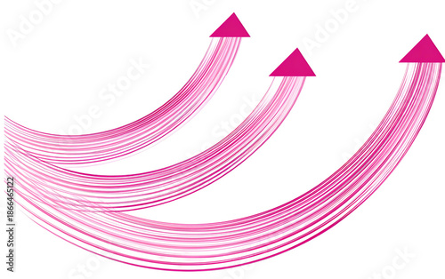 Three curved pink arrows ascending, representing growth or progress, against a black backdrop