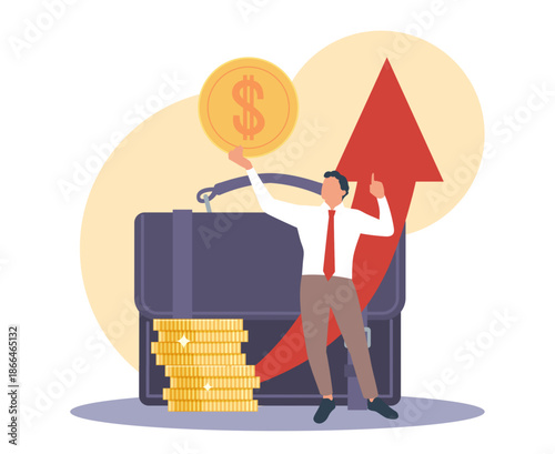 Business opportunities. Development plans, businessman is planning successful startup and making profit, investment success, financial growth cartoon isolated illustration vector concept