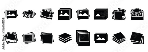 photo stack silhouette icon set