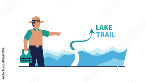 Lake Trail Guidance With Park Ranger Offering Advice And Safety Equipment