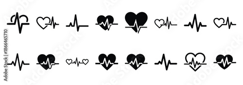 pulse heartbeat silhouette icon set