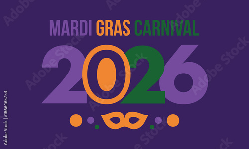 Mardi Gras Carnival in New Orleans. Fat Tuesday. Traditional holiday, celebration annual. Folk festival, costume masquerade, fun party. Carnival mask. Poster, card, banner and background. Vector