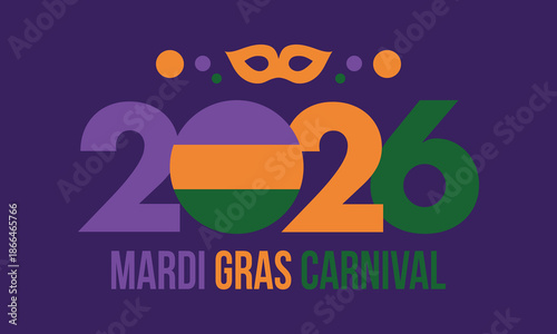 Mardi Gras Carnival in New Orleans. Fat Tuesday. Traditional holiday, celebration annual. Folk festival, costume masquerade, fun party. Carnival mask. Poster, card, banner and background. Vector